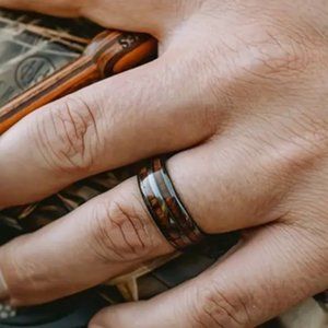 Mens Whiskey Barrel Wood Inlay Ring - Assorted Sizes